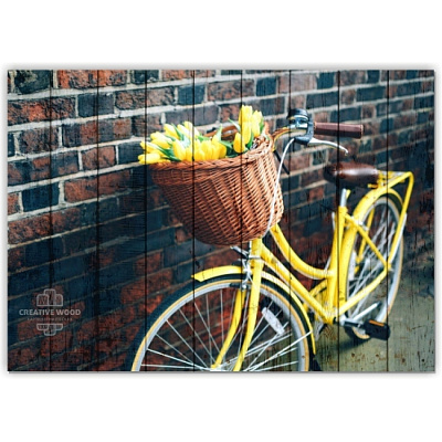 Картины Велосипеды - Жёлтый велосипед с тюльпанами, Велосипеды, Creative Wood